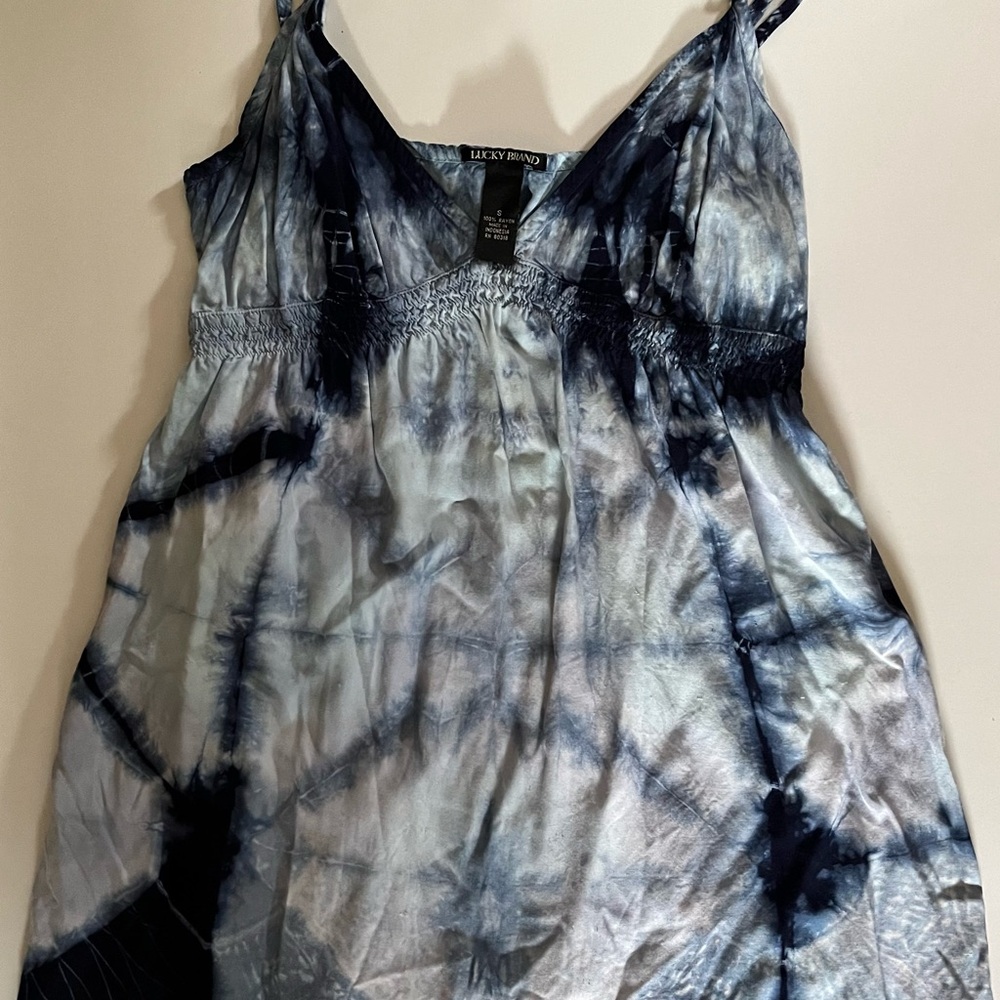 Lucky Brand Blue Smocked Tie Front Tank Top